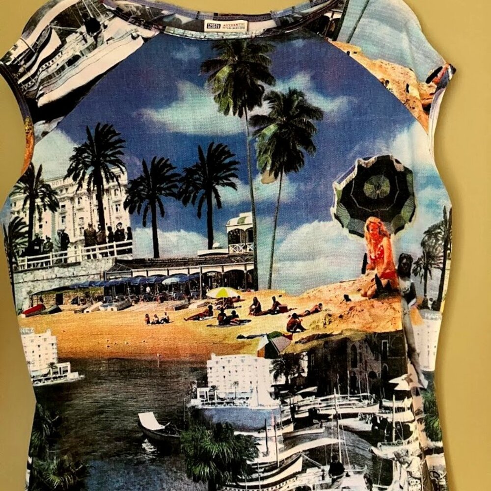 Faded Glory X-Large blue and green beach scene, printed blouse